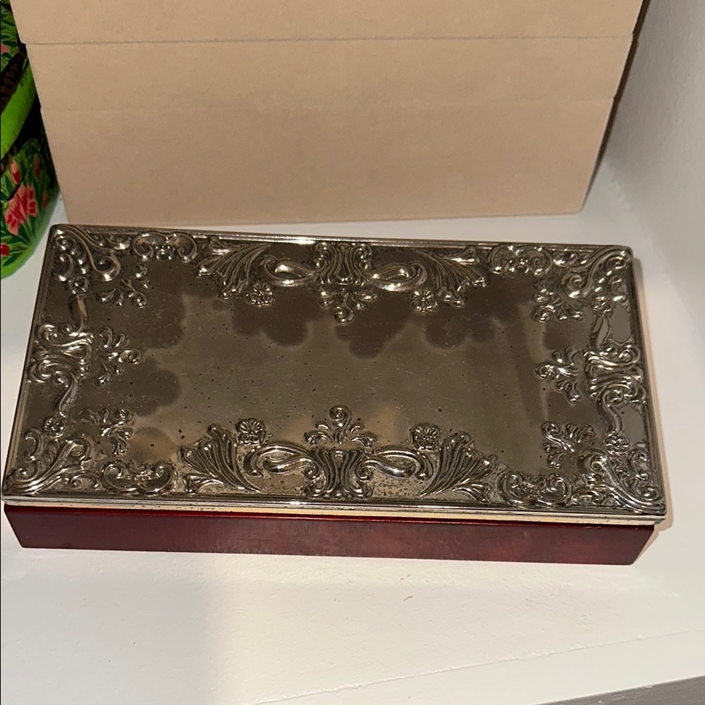 Vintage Elegant Silver and Wood Jewelry Box